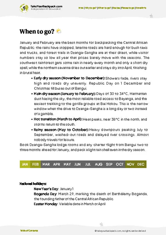 example page 3 from our offline Travel Guide for Central African Republic
